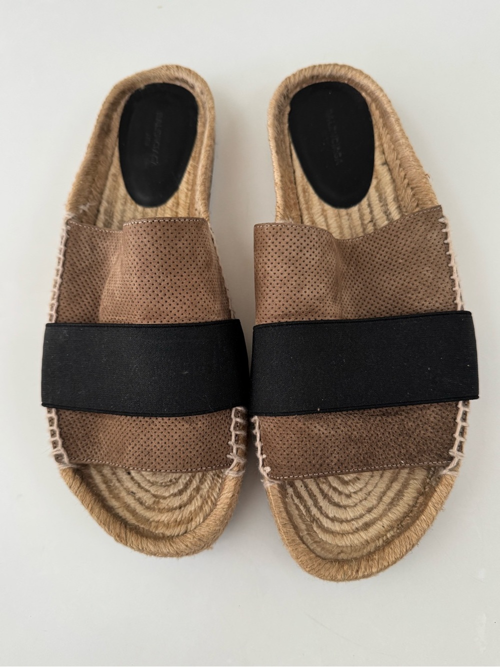 Balenciaga Brown Slide Sandals with Black Elastic Strap